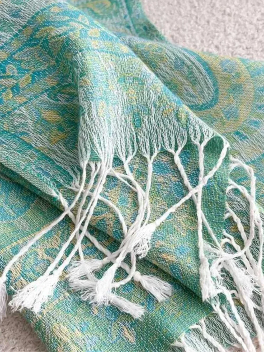 Light Green Paisley pashmina Scarf / Shawl